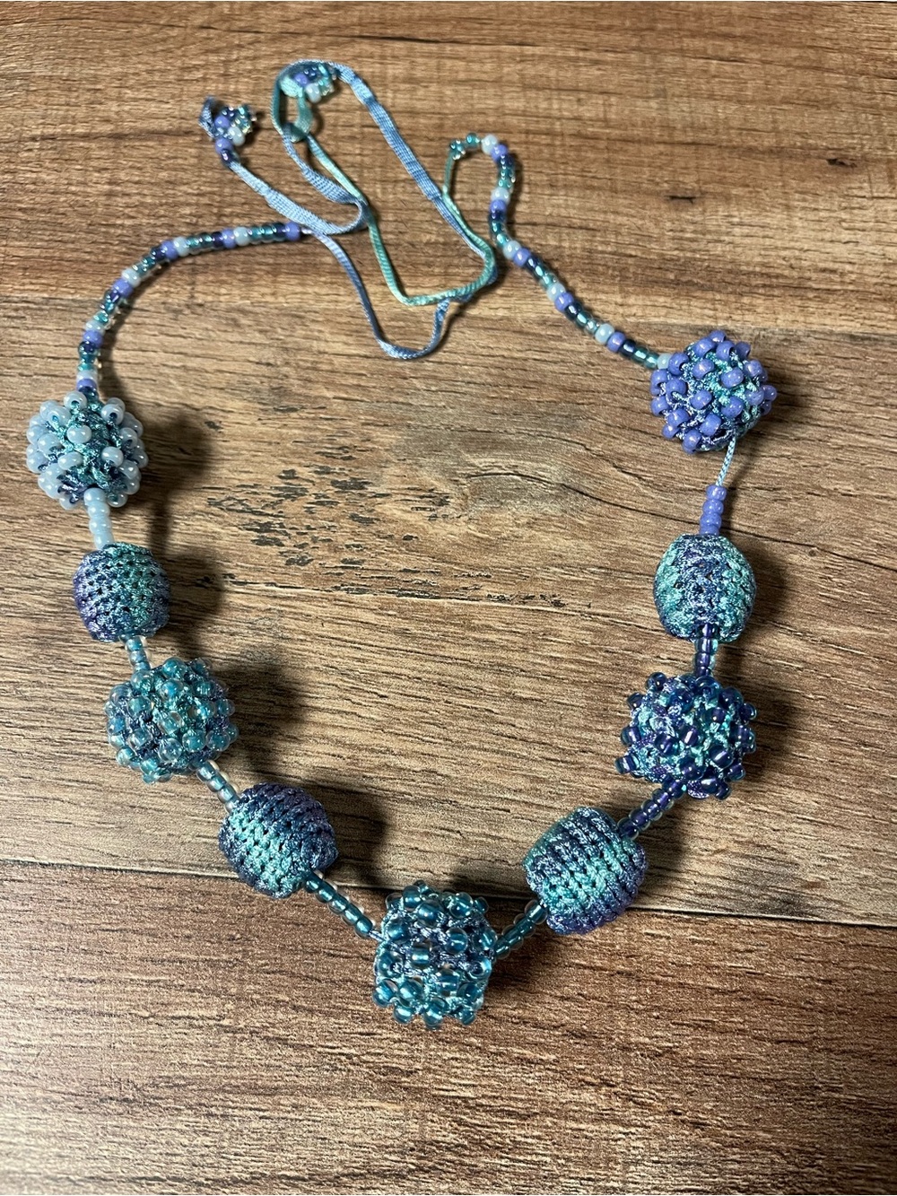 Vintage Handcrafted Blue & Teal Beaded Statement Necklace